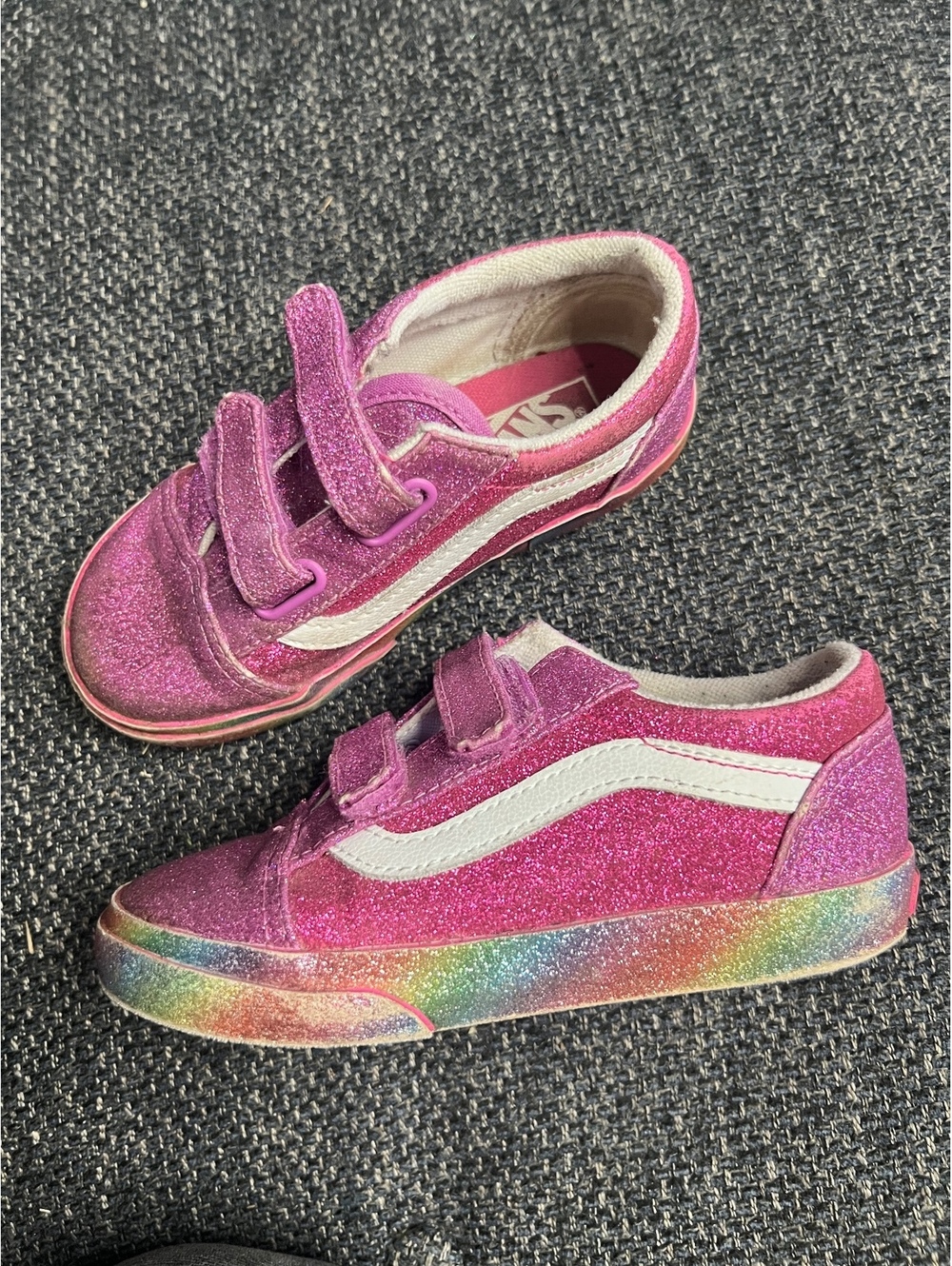 Vans toddler size 10 glitter Old Skool V sneakers pink rainbow sole